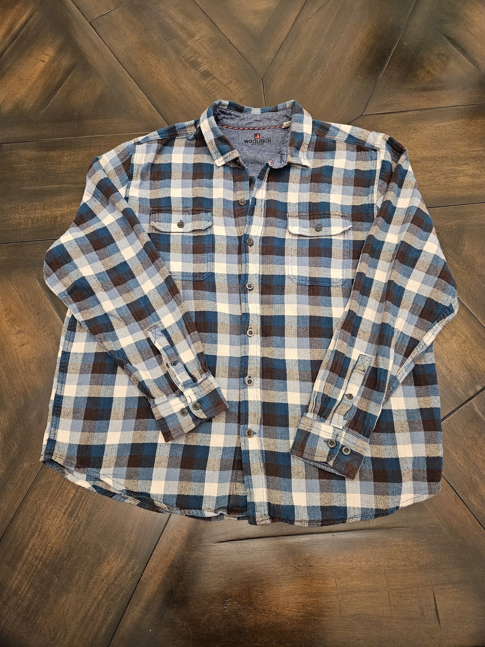 Woolrich Blue, Brown & White Plaid Casual Button-Down Shirt